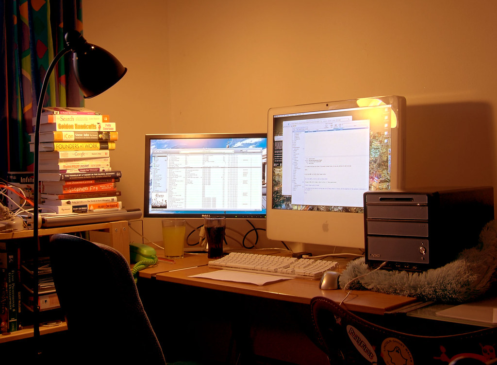 Cluttered home office desk ready for a weekend reset